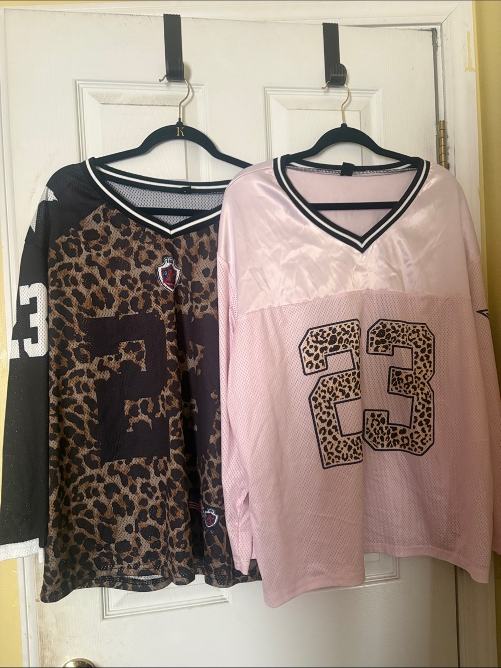 Leopard Number Womens Jersey Top - Pink & Black